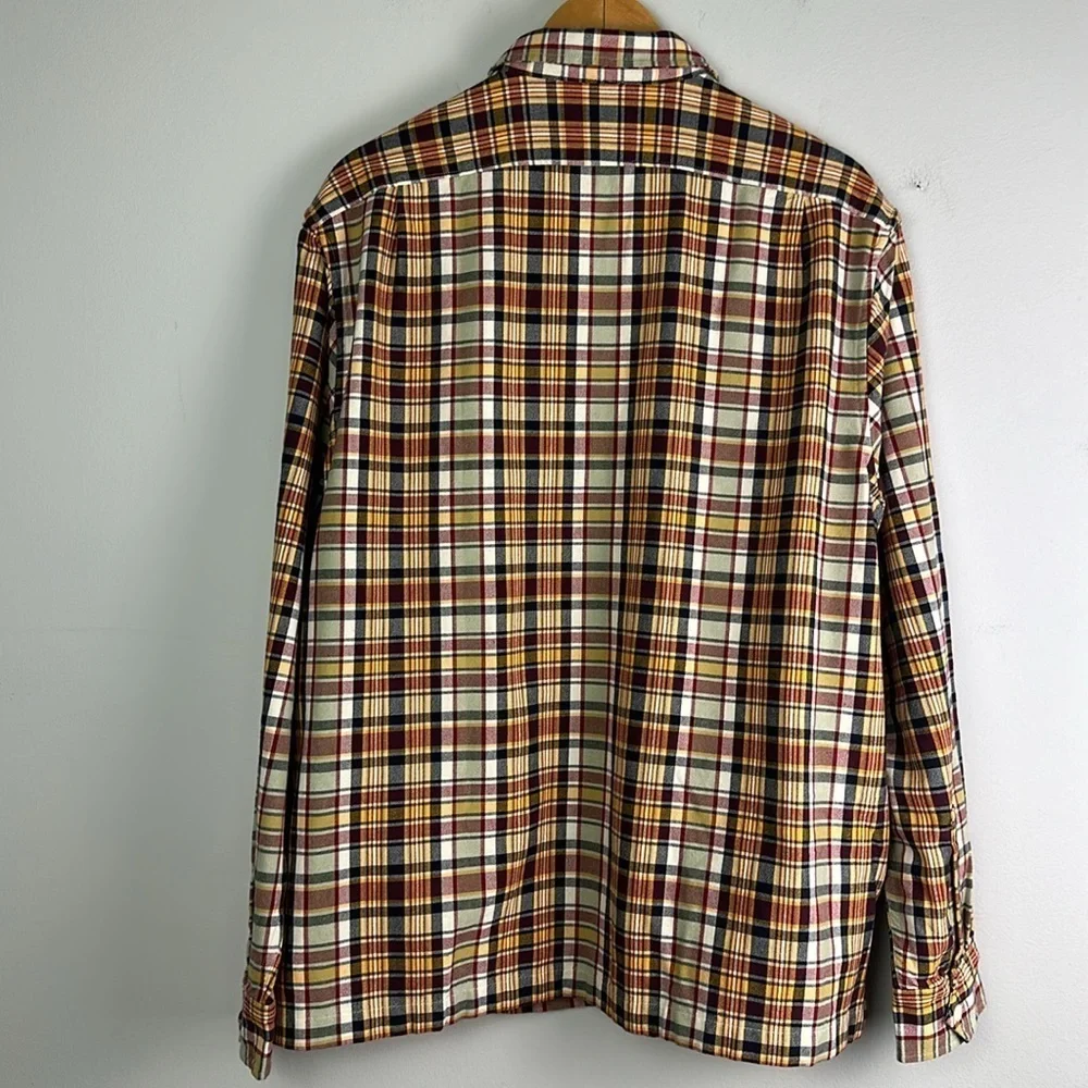 J. Crew Half Zip Pullon Shirt Jacket Large Yarn Dyed Cotton Canvas Plaid Pockets